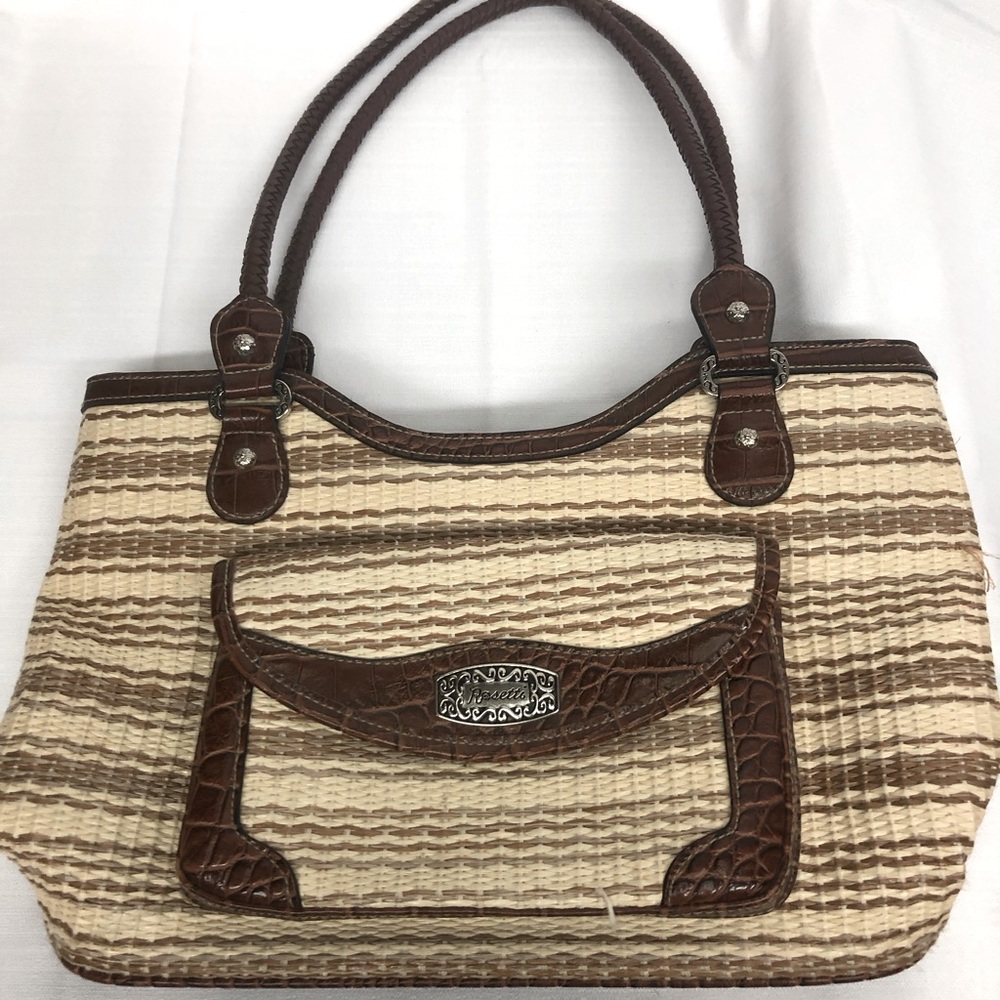 Rosetti Straw Knit and Snakeskin Purse